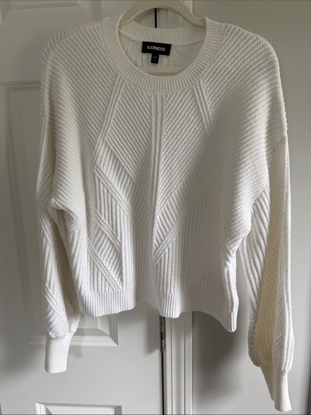 Express Women's White Textured Crewneck Sweater